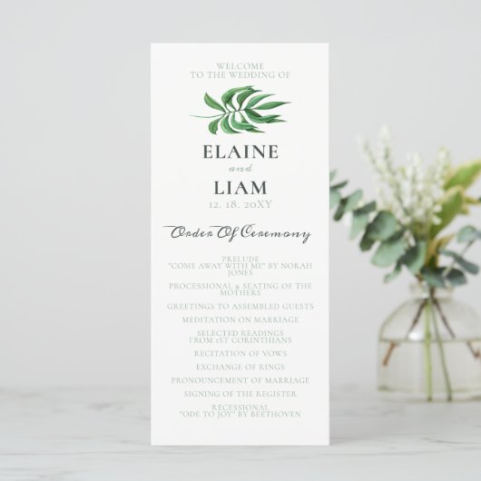 Waterverf Foliage Greenery Wedding Programs Programmakaart (Staand voorkant)