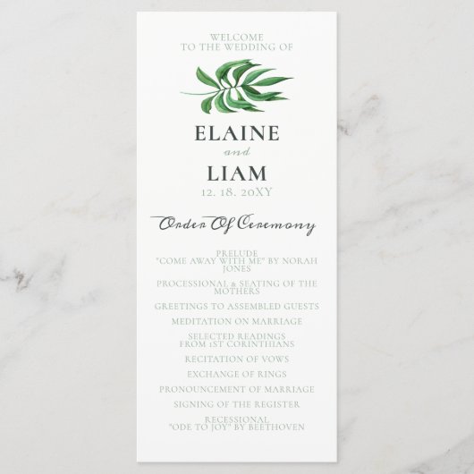 Waterverf Foliage Greenery Wedding Programs Programmakaart (Voorkant)
