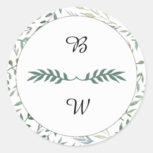 Waterverf Foliage Greenery Wedding Ronde Sticker (Voorkant)