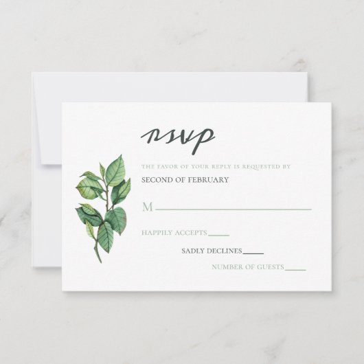 Waterverf Foliage Greenery Wedding RSVP Kaartje (Voorkant)