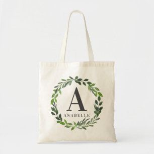 Waterverf foliage met aangepast initiaal tote bag
