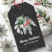 Waterverf Foliage Modern Script Vrolijk Kerstfeest Cadeaulabel