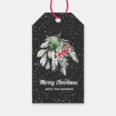 Waterverf Foliage Modern Script Vrolijk Kerstfeest Cadeaulabel (Voorkant)