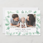 Waterverf Foliage New Year Photo Lijst Feestdagenkaart (Voorkant)