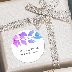 Waterverf Foliage Paarse Sieraden Maker Ronde Sticker