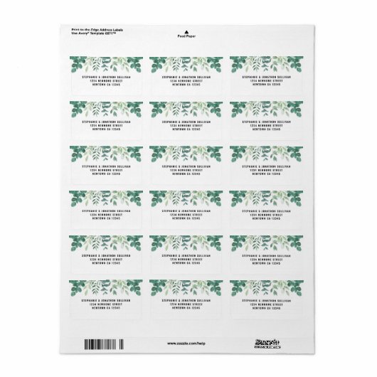 Waterverf Foliage Return-label Etiket (Full Sheet)