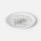 Waterverf Foliage Sage Groen Goud Koppels Namen Papieren Bordje (Gekanteld)