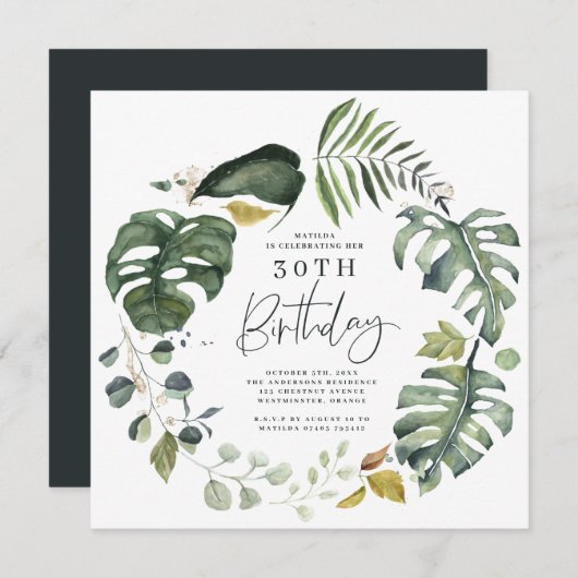 Waterverf foliage Uitnodiging voor 30e verjaardag (Voorkant / Achterkant)