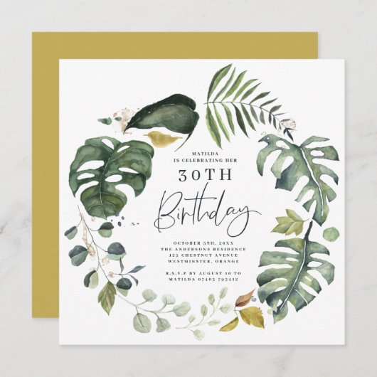 Waterverf foliage Uitnodiging voor 30e verjaardag (Voorkant / Achterkant)