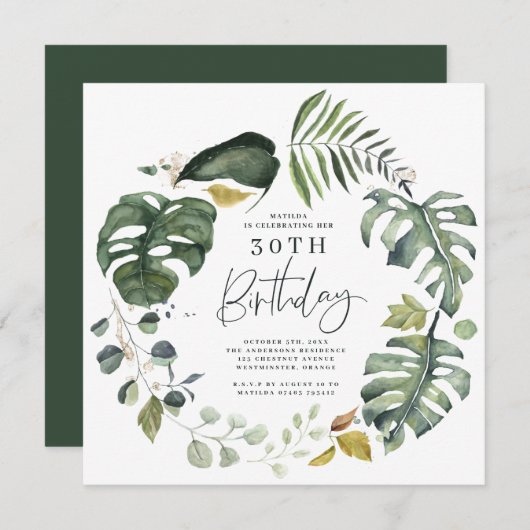 Waterverf foliage Uitnodiging voor 30e verjaardag (Voorkant / Achterkant)