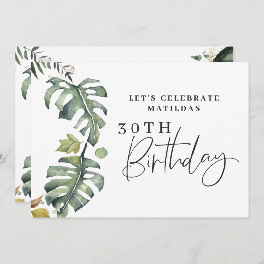 Waterverf foliage Uitnodiging voor 30e verjaardag (Voorkant / Achterkant)