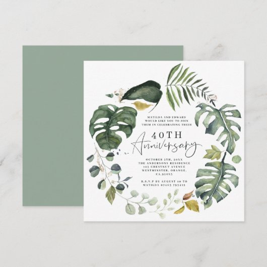 Waterverf foliage Uitnodiging voor 40e trouwdag (Voorkant / Achterkant)