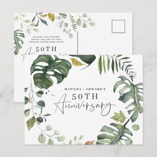 Waterverf foliage Uitnodiging voor 50ste trouwdag (Voorkant / Achterkant)