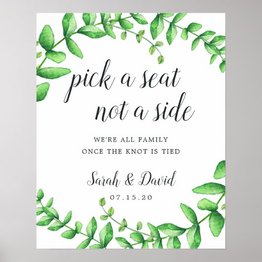 Waterverf Foliage Wedding Ceremony Seating Poster (Voorkant)