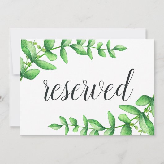 Waterverf Foliage Wedding Gereserveerd Sign Kaart (Voorkant)