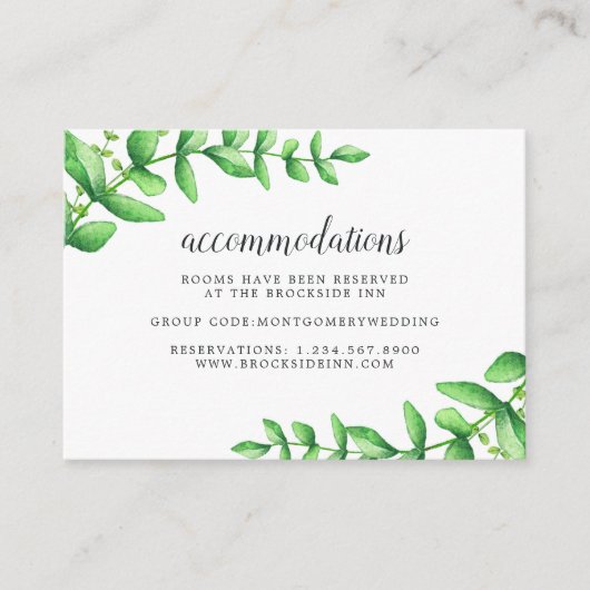 Waterverf Foliage Wedding Hotel Accommodatie Informatiekaartje (Voorkant)