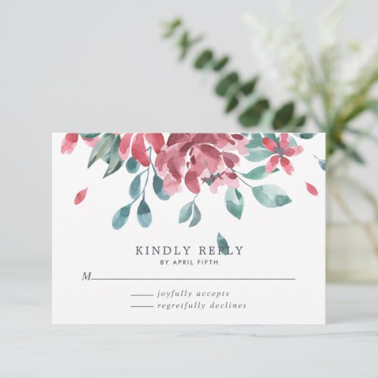 Waterverf Foliage Wedding RSVP Kaartje (Staand voorkant)