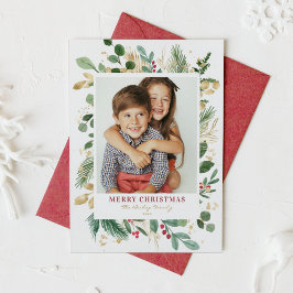 Waterverf & Folie Wintergroen Foto Kerst Feestdagenkaart