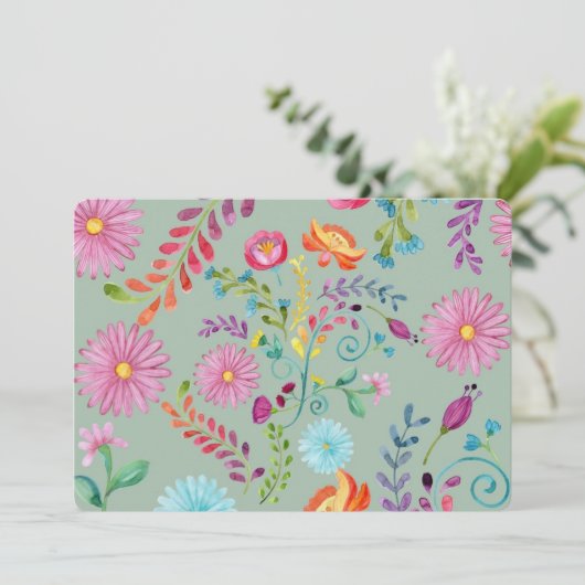 Waterverf Folk Flowers -  (Staand voorkant)