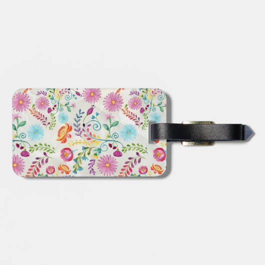 Waterverf Folk Flowers -  Bagagelabel (Achterkant horizontaal)
