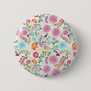 Waterverf Folk Flowers -  Ronde Button 5,7 Cm