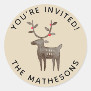 Waterverf Folksy Woodland Rendier Invitation Ronde Sticker