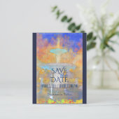 Waterverf Fontein bij nacht Foto Save The Date Aankondigingskaart (Staand voorkant)