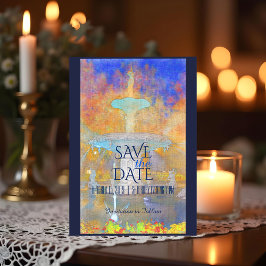 Waterverf Fontein bij nacht Foto Save The Date Aankondigingskaart