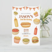 Waterverf Food Hot Dog Burger Kids Verjaardag Kaart (Staand voorkant)