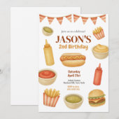 Waterverf Food Hot Dog Burger Kids Verjaardag Kaart (Voorkant / Achterkant)