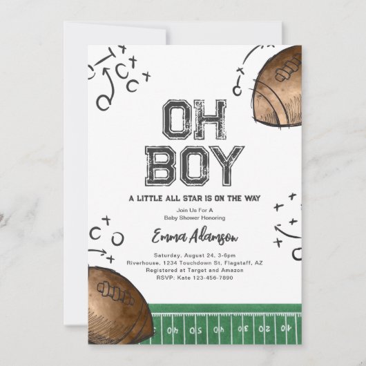 Waterverf Football Baby Douche Uitnodigingen (Voorkant)