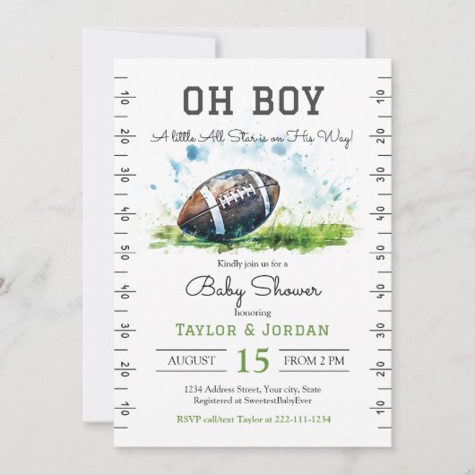 Waterverf Football Baby shower Uitnodiging (Voorkant)