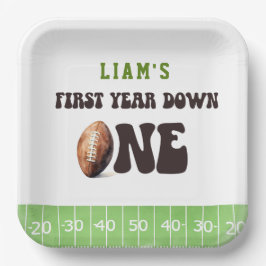 Waterverf Football Eerste jaar Down 1st Verjaardag Papieren Bordje