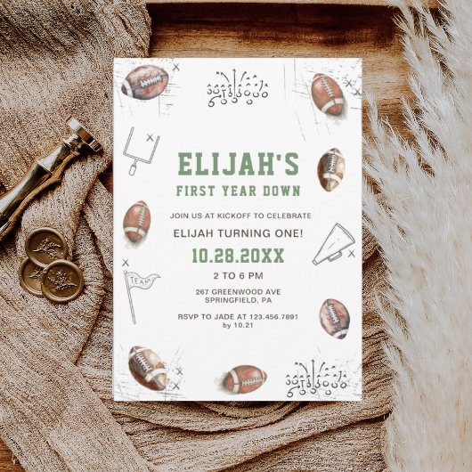 Waterverf Football eerste jaar Down Birthday Kaart