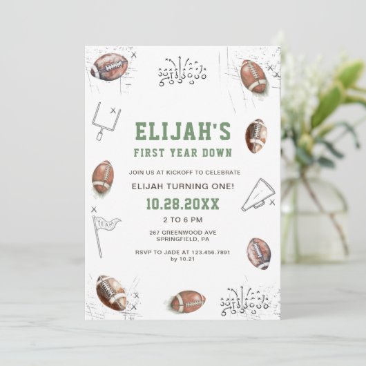 Waterverf Football eerste jaar Down Birthday Kaart (Staand voorkant)