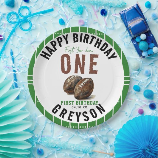 Waterverf Football eerste jaar naar beneden | 1e v Papieren Bordje (Feest)