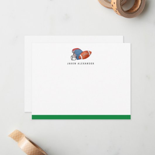 Waterverf Football en Helm Green Notitiekaartje (Voorkant / Achterkant in situ)