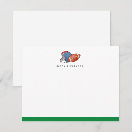 Waterverf Football en Helm Green Notitiekaartje (Voorkant / Achterkant)