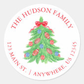 Waterverf Football Kerstboom Adres Ronde Sticker (Voorkant)