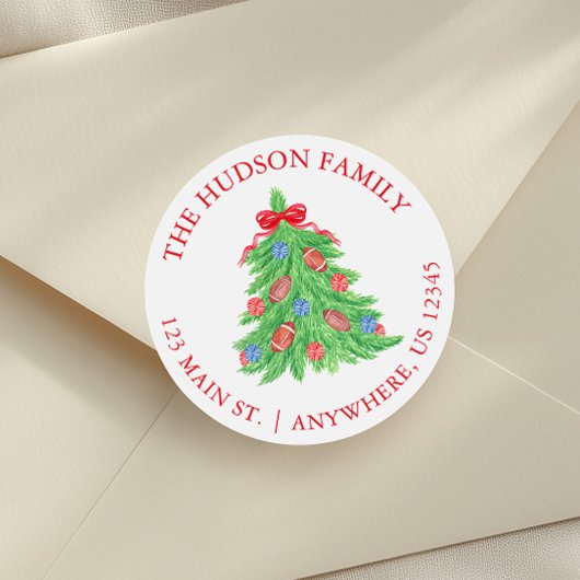 Waterverf Football Kerstboom Adres Ronde Sticker