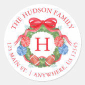 Waterverf Football Kerstkrans Monogram Ronde Sticker (Voorkant)