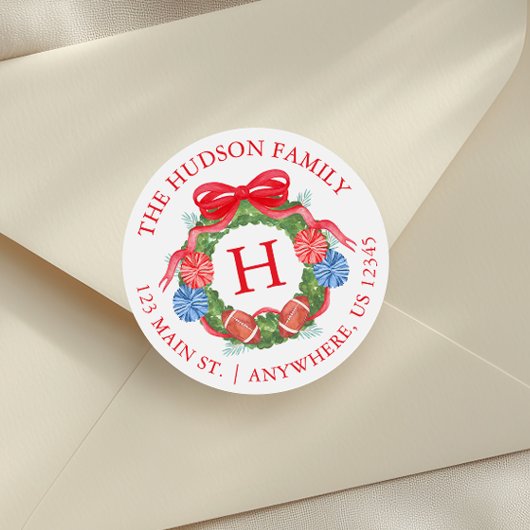 Waterverf Football Kerstkrans Monogram Ronde Sticker