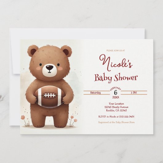 Waterverf Football Teddy Bear Baby shower Kaart (Voorkant)
