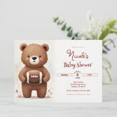 Waterverf Football Teddy Bear Baby shower Kaart (Staand voorkant)