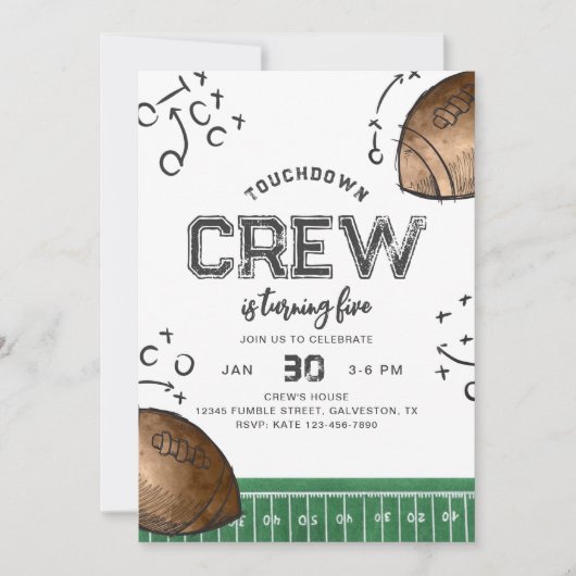 Waterverf Football Verjaardagsuitnodiging Kaart (Voorkant)