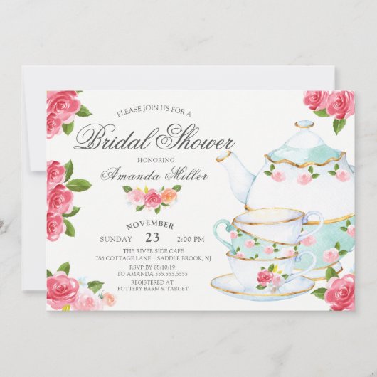 Waterverf Foral Tea Vrijgezellenfeest Kaart (Voorkant)