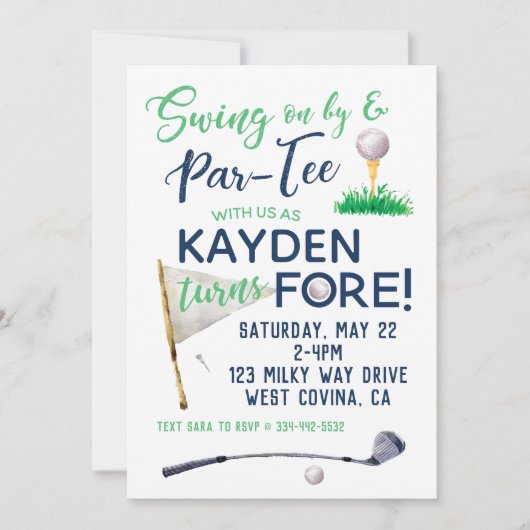 Waterverf FORE Golf Birthday Uitnodiging (Voorkant)