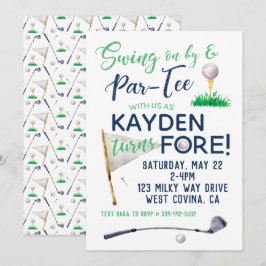 Waterverf FORE Golf Birthday Uitnodiging
