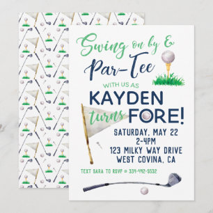 Waterverf FORE Golf Birthday Uitnodiging