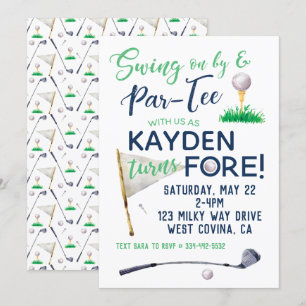 Waterverf FORE Golf Birthday Uitnodiging